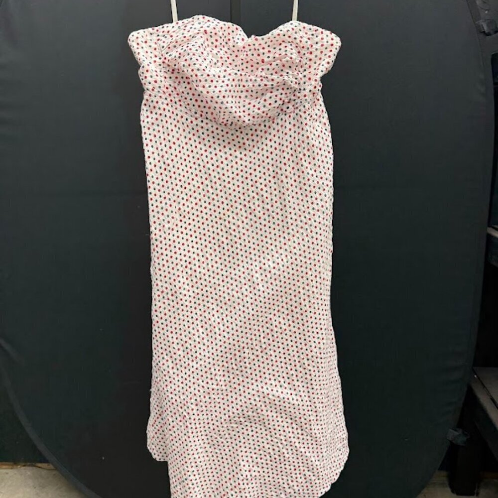 J. Crew Strapless Cotton Red, White, and Blue Dot Dress